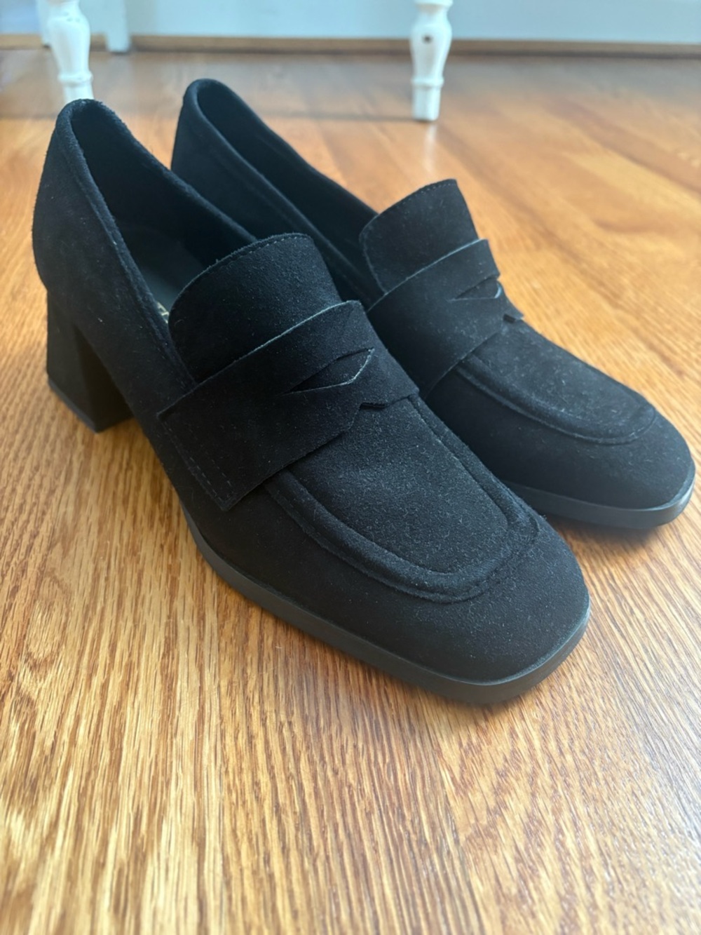 275 Central Lonzo Black Suede Square Toe Penny Loafer Pumps - Picture 3 of 7